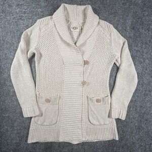 UGG Asymmetric Wrap Cardigan Sweater Womens M Ivory Side Button Pocket